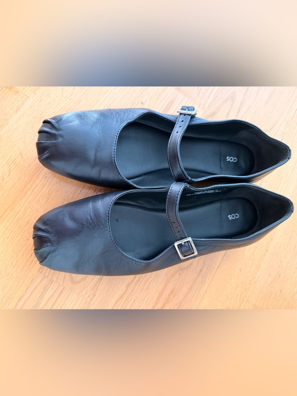 COS Black Leather Mary-Jane Flats with Silver Buckle Detail